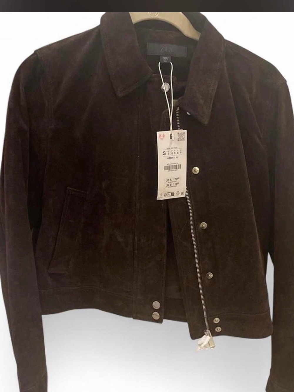 Zara 100% Suede Leather Jacket in Dark Brown ✨NWT✨